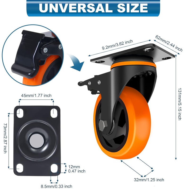 TAYLOON 4 Inch Caster Wheels Heavy Duty 2200lbs, Swivel Casters Set of 4 with Safe Dual Locking,Industrial Plate Casters, Locking Casters Wheels for Furniture,Workbench(Free Hardware Kit) - Image 2